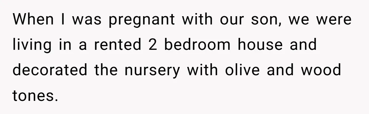 When I was pregnant with our son, we were living in a rented 2 bedroom house and decorated the nursery with olive and wood tones.