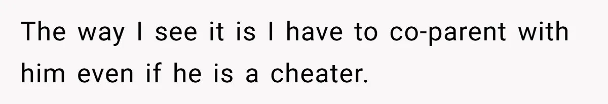 The way I see it is I have to co-parent with him even if he is a cheater.