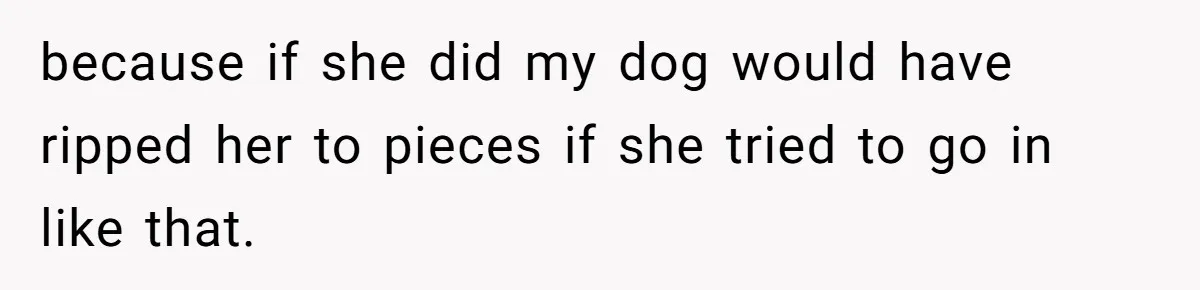 because if she did my dog would have ripped her to pieces if she tried to go in like that.