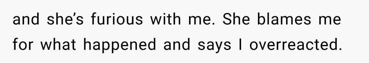 and she’s furious with me. She blames me for what happened and says I overreacted.