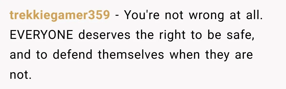 trekkiegamer359 − You're not wrong at all. EVERYONE deserves the right to be safe, and to defend themselves when they are not.