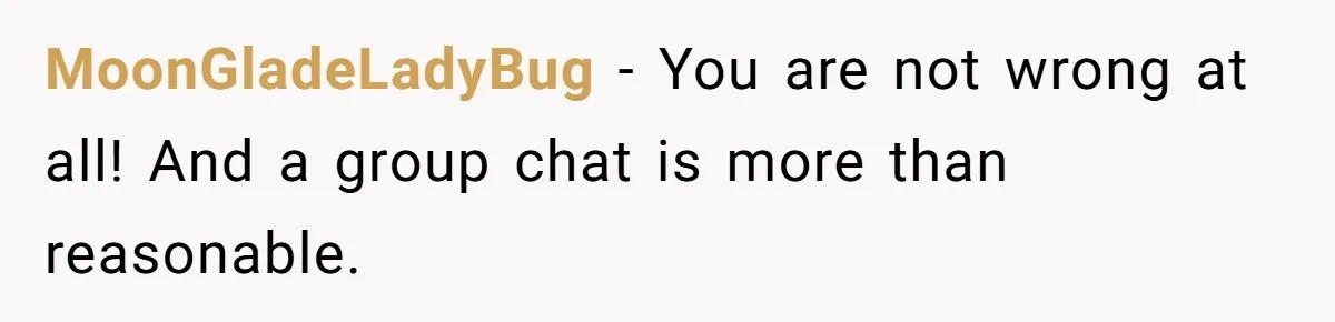 MoonGladeLadyBug − You are not wrong at all! And a group chat is more than reasonable.