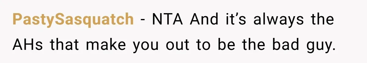 PastySasquatch − NTA And it’s always the AHs that make you out to be the bad guy.