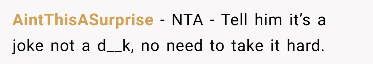 AintThisASurprise − NTA - Tell him it’s a joke not a d__k, no need to take it hard.
