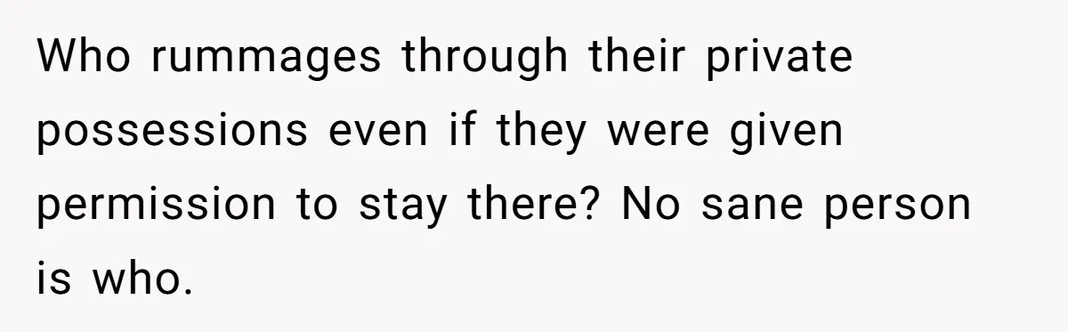 Who rummages through their private possessions even if they were given permission to stay there? No sane person is who.