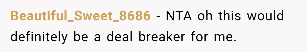 Beautiful_Sweet_8686 − NTA oh this would definitely be a deal breaker for me.