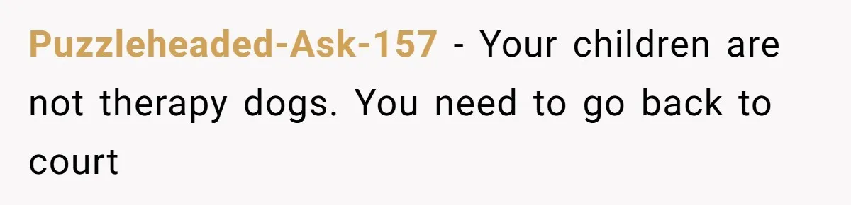 Puzzleheaded-Ask-157 − Your children are not therapy dogs. You need to go back to court
