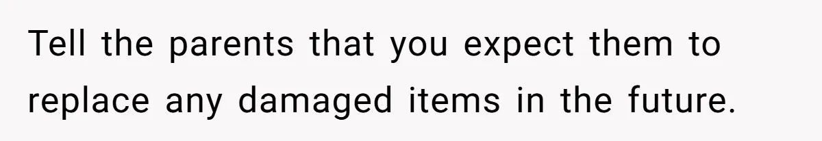 Tell the parents that you expect them to replace any damaged items in the future.