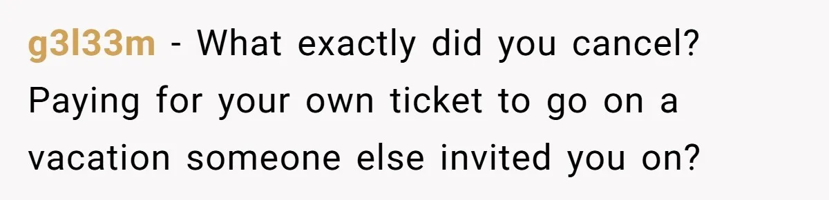 g3l33m − What exactly did you cancel? Paying for your own ticket to go on a vacation someone else invited you on?