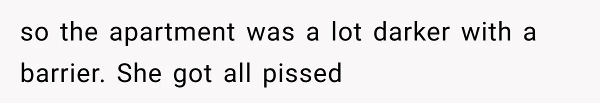 so the apartment was a lot darker with a barrier. She got all pissed