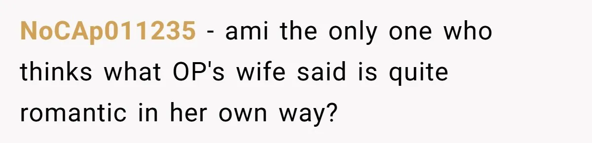 NoCAp011235 − ami the only one who thinks what OP's wife said is quite romantic in her own way?