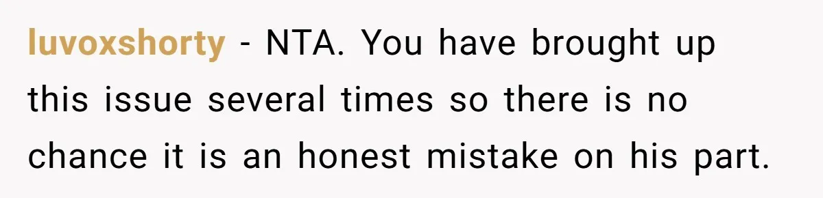 luvoxshorty − NTA. You have brought up this issue several times so there is no chance it is an honest mistake on his part.