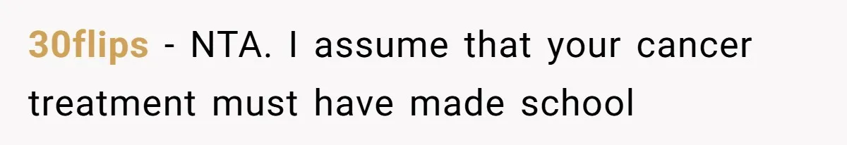 30flips − NTA. I assume that your cancer treatment must have made school