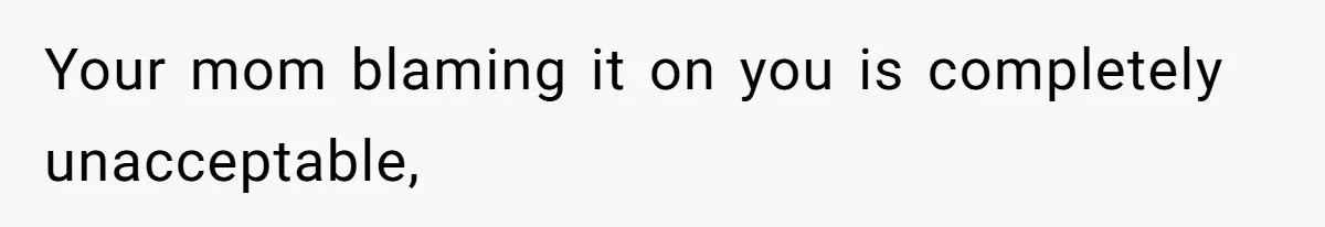 Your mom blaming it on you is completely unacceptable,