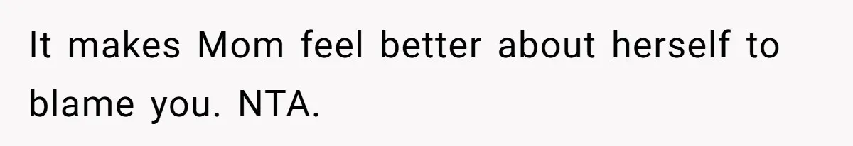 It makes Mom feel better about herself to blame you. NTA.