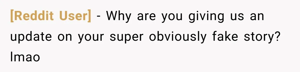 [Reddit User] − Why are you giving us an update on your super obviously fake story? lmao