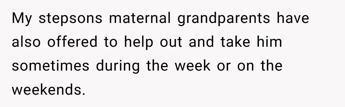 My stepsons maternal grandparents have also offered to help out and take him sometimes during the week or on the weekends.