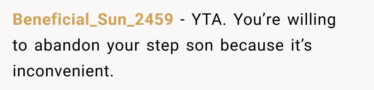 Beneficial_Sun_2459 − YTA. You’re willing to abandon your step son because it’s inconvenient.