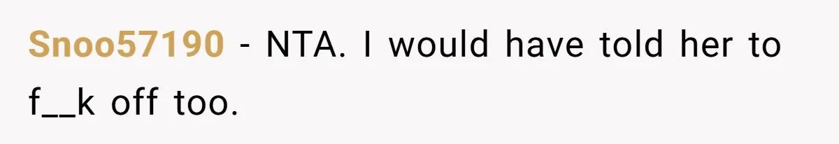 Snoo57190 − NTA. I would have told her to f__k off too.