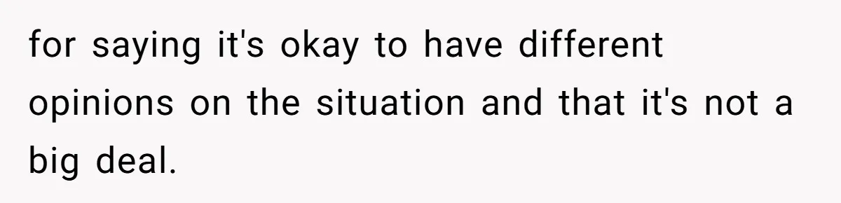 for saying it's okay to have different opinions on the situation and that it's not a big deal.
