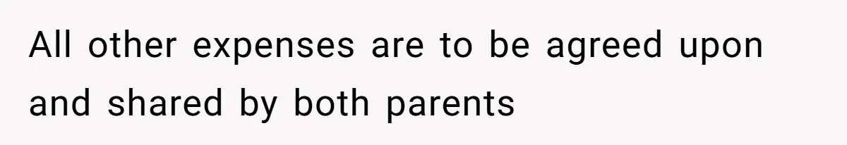 All other expenses are to be agreed upon and shared by both parents