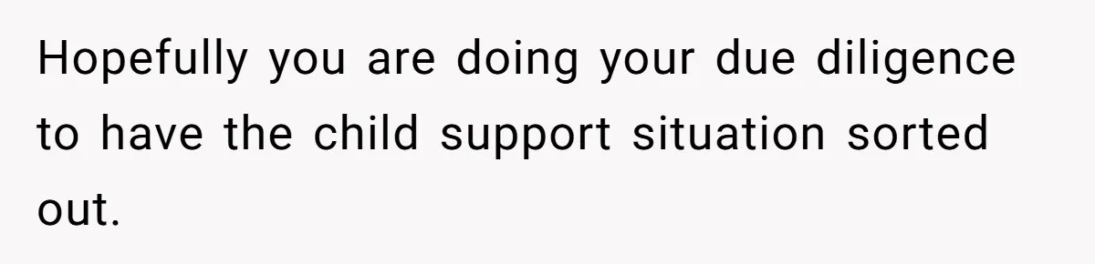 Hopefully you are doing your due diligence to have the child support situation sorted out.