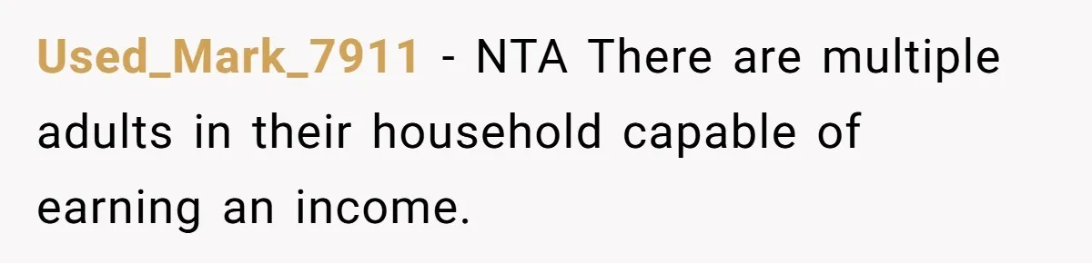 Used_Mark_7911 − NTA There are multiple adults in their household capable of earning an income.