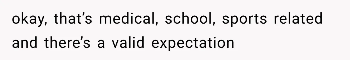 okay, that’s medical, school, sports related and there’s a valid expectation