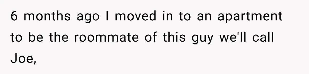 6 months ago I moved in to an apartment to be the roommate of this guy we'll call Joe,