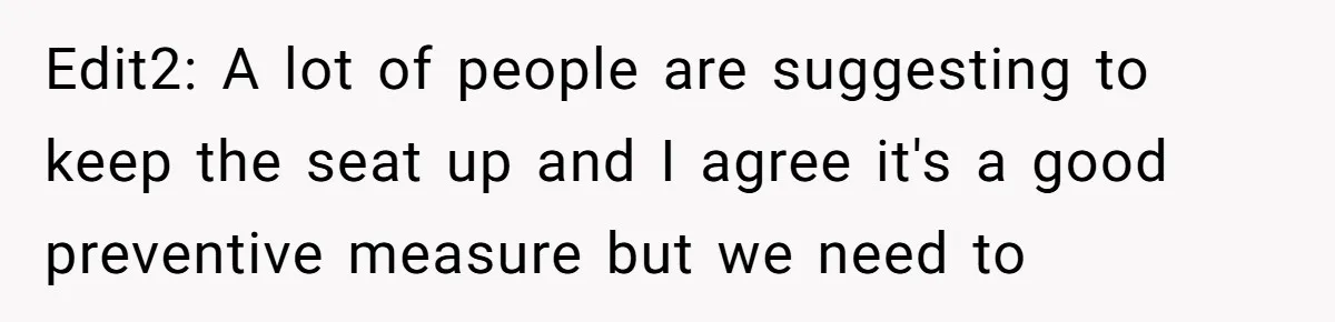 Edit2: A lot of people are suggesting to keep the seat up and I agree it's a good preventive measure but we need to
