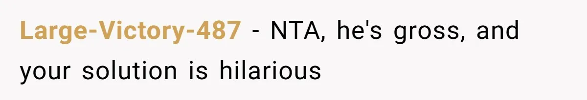 Large-Victory-487 − NTA, he's gross, and your solution is hilarious