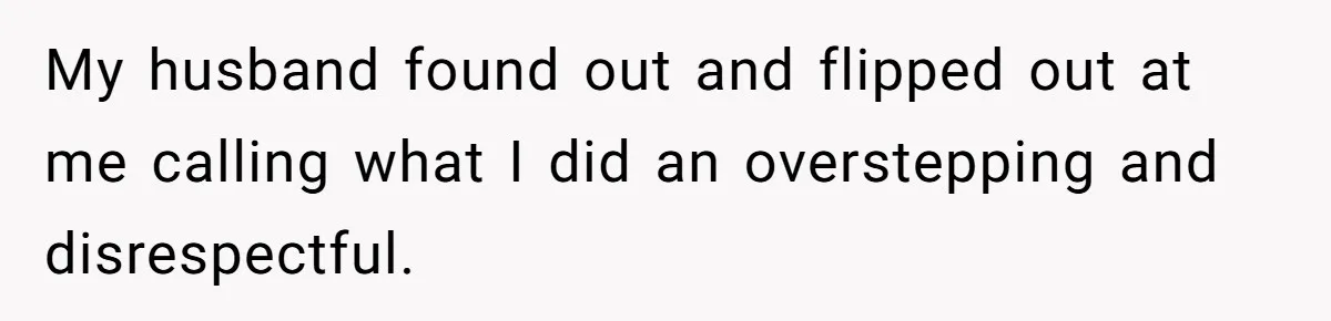 My husband found out and flipped out at me calling what I did an overstepping and disrespectful.
