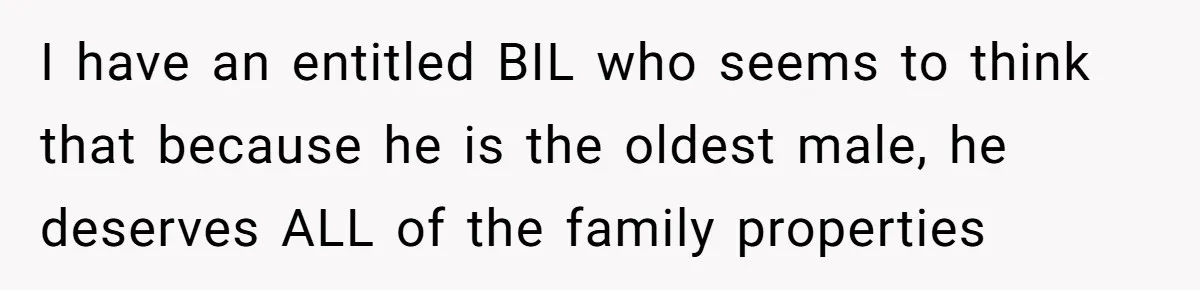 I have an entitled BIL who seems to think that because he is the oldest male, he deserves ALL of the family properties