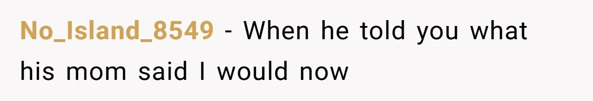 No_Island_8549 − When he told you what his mom said I would now