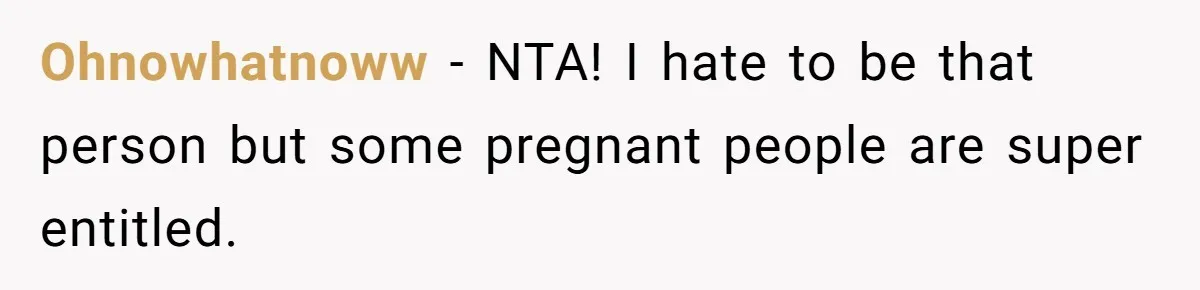 Ohnowhatnoww − NTA! I hate to be that person but some pregnant people are super entitled.