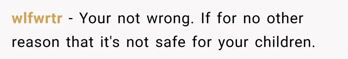 wlfwrtr − Your not wrong. If for no other reason that it's not safe for your children.