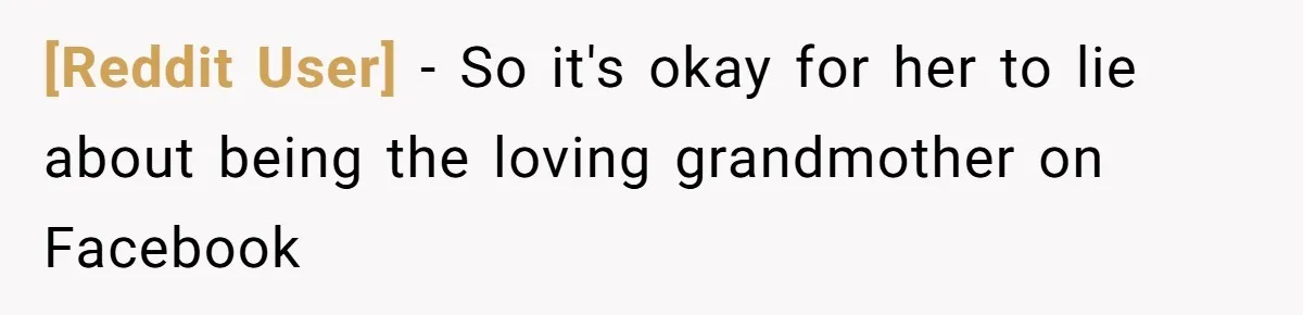 [Reddit User] − So it's okay for her to lie about being the loving grandmother on Facebook