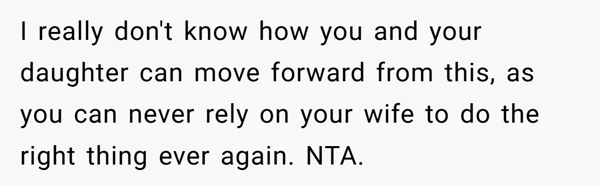 I really don't know how you and your daughter can move forward from this, as you can never rely on your wife to do the right thing ever again. NTA.
