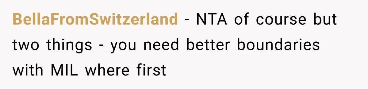 BellaFromSwitzerland − NTA of course but two things - you need better boundaries with MIL where first