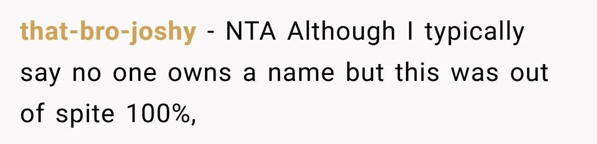 that-bro-joshy − NTA Although I typically say no one owns a name but this was out of spite 100%,