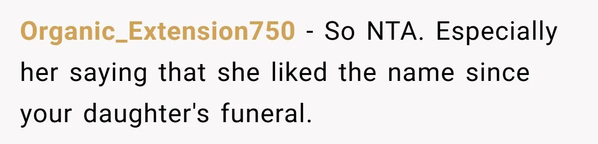 Organic_Extension750 − So NTA. Especially her saying that she liked the name since your daughter's funeral.
