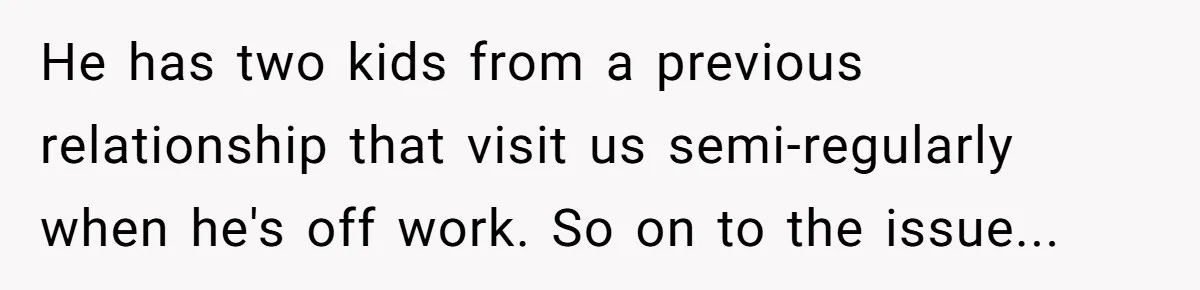 He has two kids from a previous relationship that visit us semi-regularly when he's off work. So on to the issue...