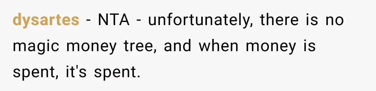 dysartes − NTA - unfortunately, there is no magic money tree, and when money is spent, it's spent.