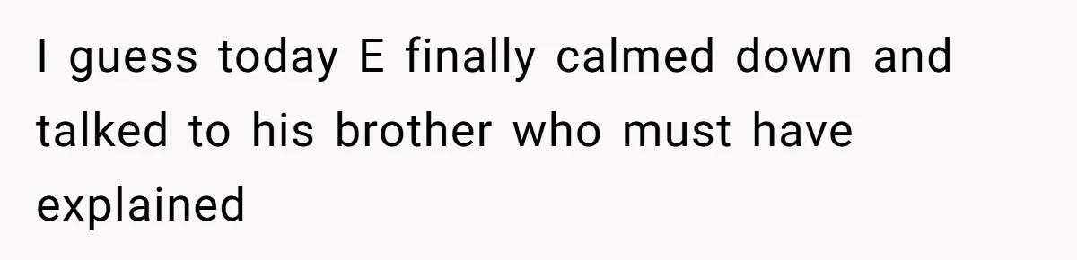 I guess today E finally calmed down and talked to his brother who must have explained