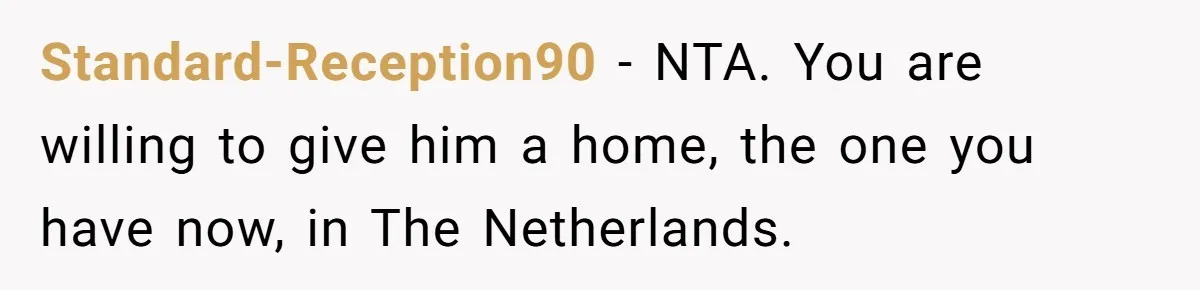 Standard-Reception90 − NTA. You are willing to give him a home, the one you have now, in The Netherlands.
