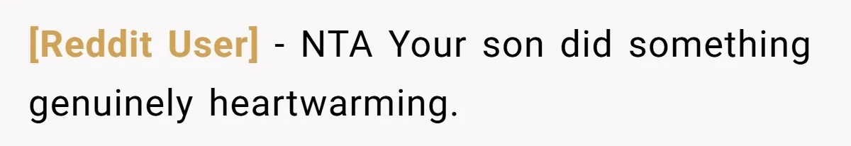 [Reddit User] − NTA Your son did something genuinely heartwarming.