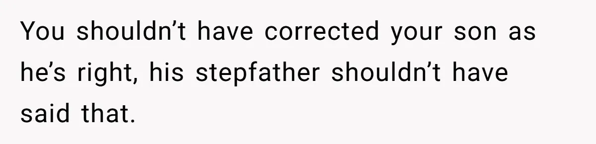 You shouldn’t have corrected your son as he’s right, his stepfather shouldn’t have said that.