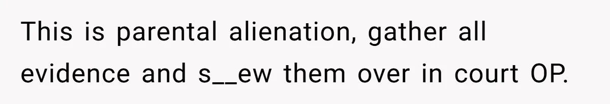 This is parental alienation, gather all evidence and s__ew them over in court OP.