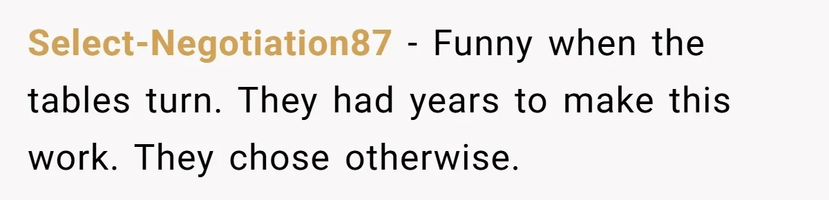 Select-Negotiation87 − Funny when the tables turn. They had years to make this work. They chose otherwise.