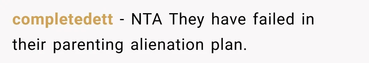 completedett − NTA They have failed in their parenting alienation plan.